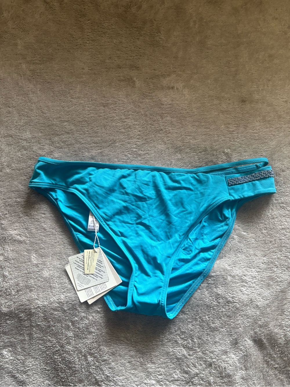 NWT La Perla Swarovski Women’s Turquoise Swim Bikini Bottom with Side Detail